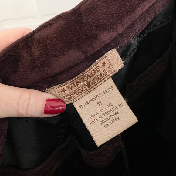 Vintage 90s Y2K Pants Faux Suede Vegan Embroidered Dark red Burgundy Plum Sz 11 - Picture 4 of 11